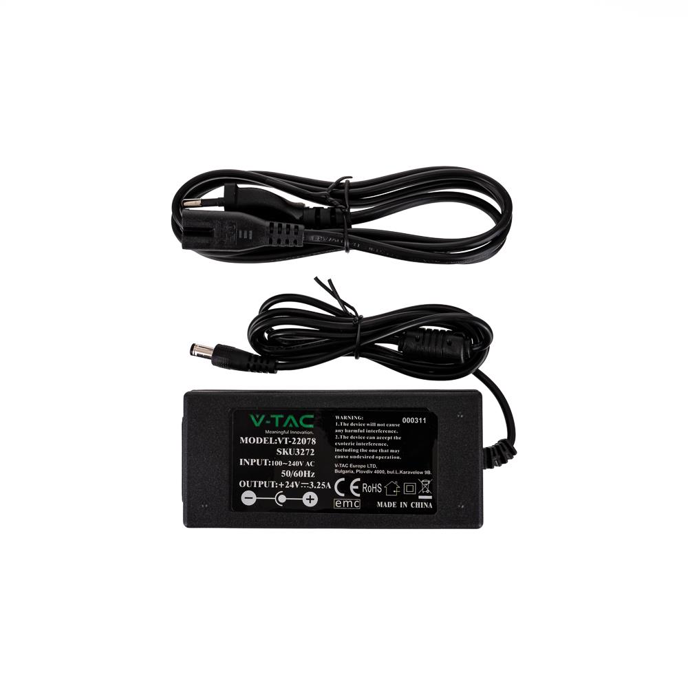 Zasilacz LED V-TAC 78W 24V 3.5A IP44 Desktop Filtr EMI VT-22078