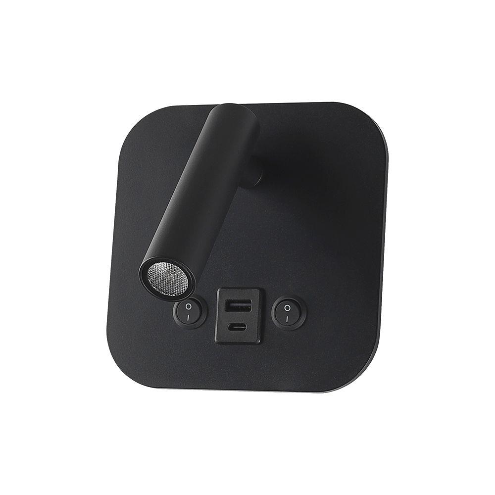 Oprawa LED V-TAC 8W COB CREE kinkiet czarny hotel łóżko USB+USB C włącznik VT-80068-B 3000K 830lm 2 Lata gwarancji